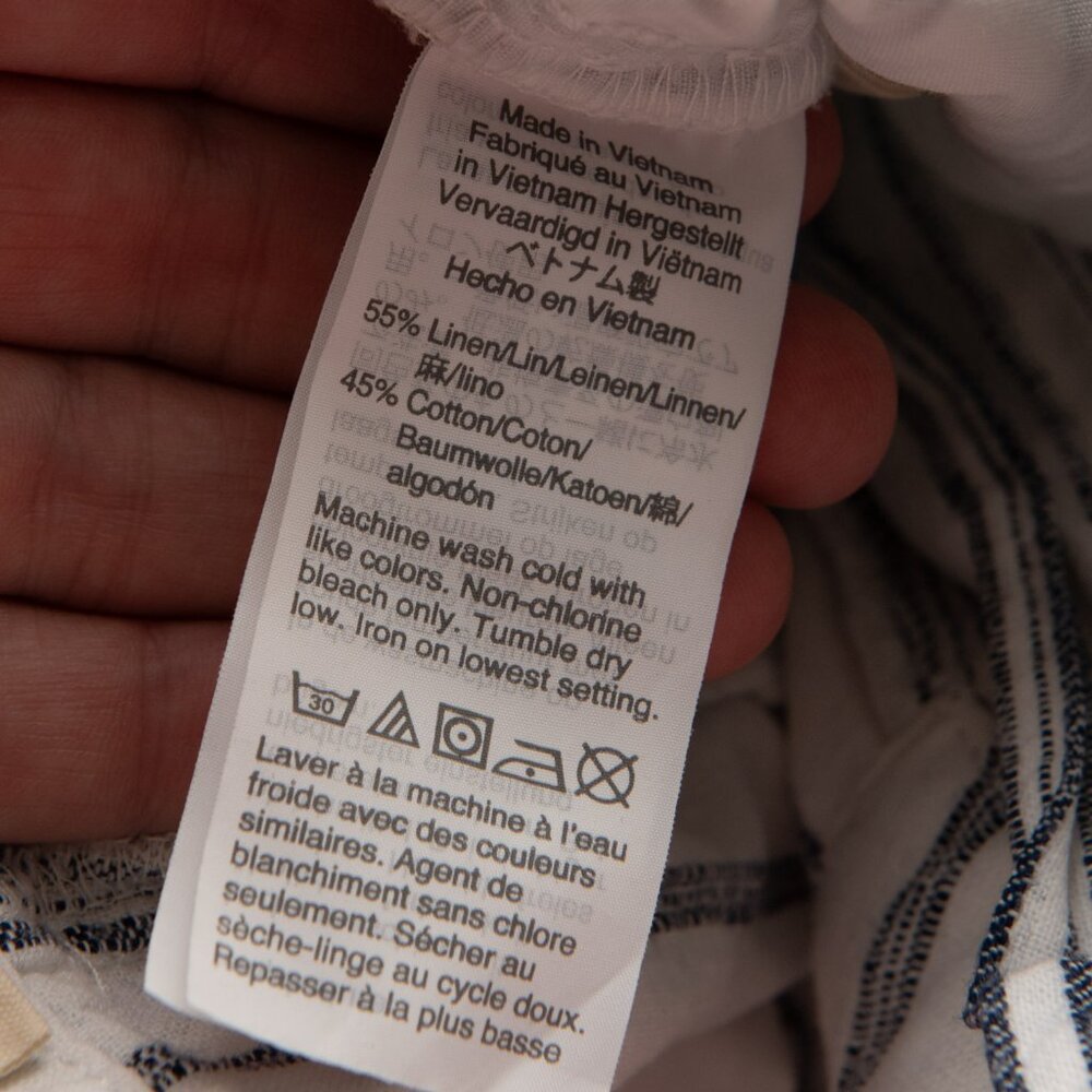 Madewell Baltic Stripe Pants Paperbag Waist Slub Stripe Crop White Blue Size 12 - Picture 4 of 6